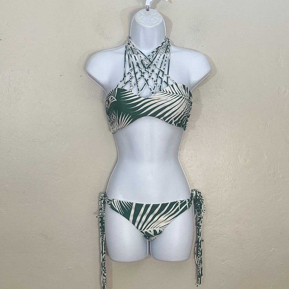 Mikoh Tropical Leaf Bikini in Green and White